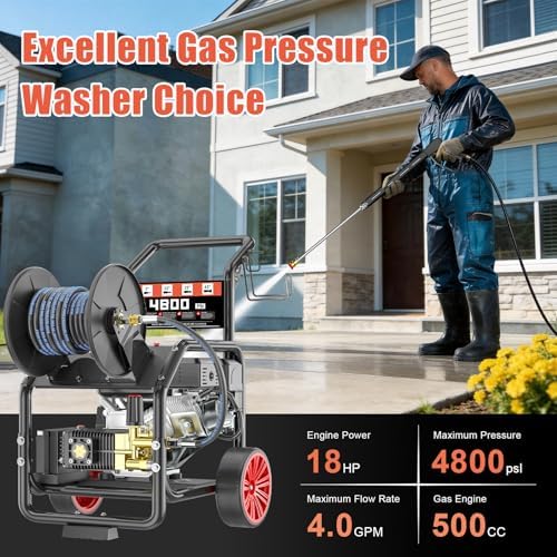 4800PSI Gas Pressure Washer with Hose Reel, One-Button Start - Image 2