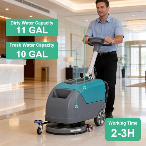 Walk-Behind Floor Scrubber Dryer with 16" Scrub Path, 24" Suction Width, 11-gal Sewage Tank, 10-Clear water tank, Foldable Walk Behind Hand Push Floor Scrubber 24000 Sqft/h - Image 3