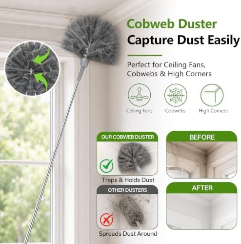 13-Piece Duster with Extension Pole, Cobweb Duster for High Ceiling - Image 3
