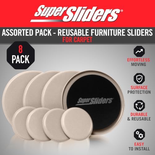 Super Sliders 8-Piece 7" and 3-1/2" Round Reusable Furniture Sliders for Carpet, Anti-Slip Protective Furniture Moving Pads for Beds, Sofas, Dressers, Beige - Image 2