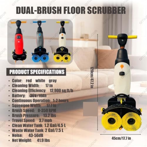 "17" Commercial Floor Scrubber Buffer Polisher Machine, Dual Brushes & Pads/Drivers, 13000 sqft/h, for Wood, Ceramic Tiles, Terrazzo, PVC, Marble Floors - Image 2