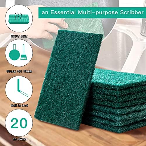 Heavy Duty Scour Pads Sponge Dish Scrubber Non-Scratch Green Reusable Household Scrub Pads for Kitchen and Dish Cleaning Tool (20Pcs Sponge+3Pcs Clean Towel) - Image 4