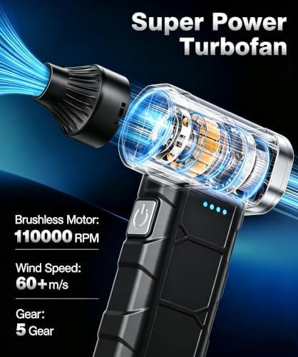Compressed Air Duster, 110000 RPM High-Speed Electric Air Duster with Brushless Motor, 3 Rotatable Nozzles, 5 Speed Modes & 4000mAh Rechargeable Battery for PC, Keyboard, Car, House, Outdoor - Image 2