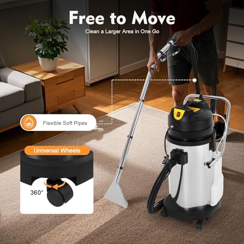Professional 3-in-1 Carpet Cleaning Machine and Floor Cleaner with 10.56Gal Tank | 1049W Powerful Suction | Stainless Steel Water Sucker for Home & Commercial Use (Silver+Black) - Image 5