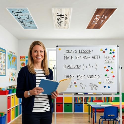 8 Pcs Fluorescent Light Covers with 80 Magnet Decorative for Classroom Ceiling Light 4 x 2 Ft Magnetic Lights Cover Filter Easy Install for Office Hospitals Home Drop Ceiling Supplies (Farmhouse Wood) - Image 4