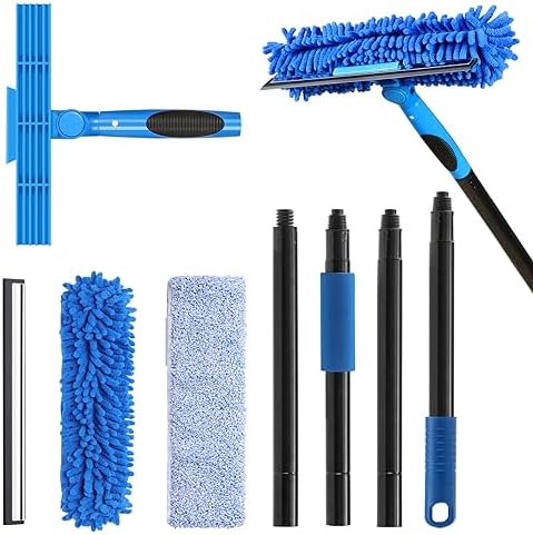 VITEVER Professional 69'' Window Squeegee Cleaner Tool with Extension Pole, 2-in-1 Squeegee for Window Cleaning Kit with Scrubber and Rotating Head, 1 Blade 2 Scrubber by VITEVER