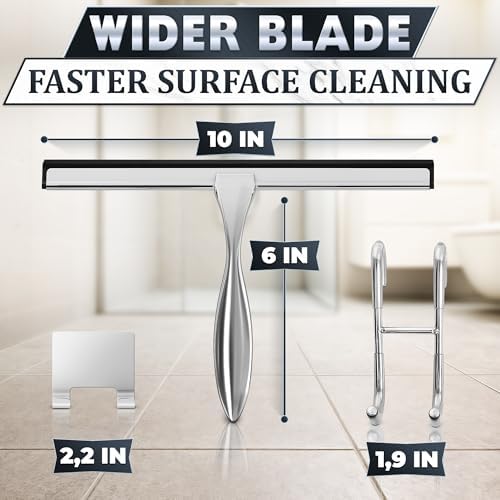 Stainless Steel Shower Squeegee, Glass, Silicone, 10 Inch (Silver) - Image 3