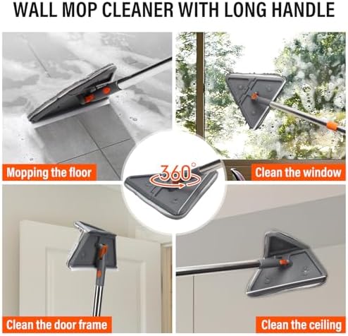 Baseboard Cleaner Tool with Handle, Wall Mop with Squeegee, 8 Pads - Image 5