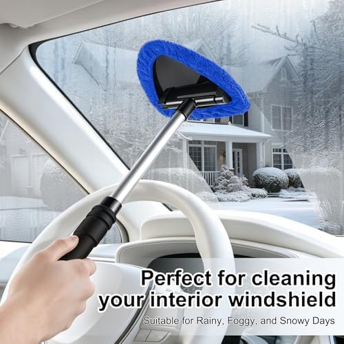 JUSTTOP Windshield Cleaner Tool, Car Interior and Exterior Window Cleaning Kit with Extendable Handle & 4 Reusable Microfiber Pads, Auto Glass Wiper Brush Kit for Car & Home Windows (Blue) - Image 5