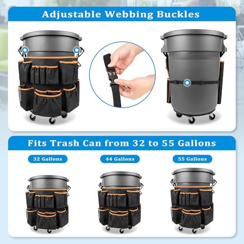 HODRANT Trash Can Caddy Bag with 13 Pockets Fit 32-55 Gallon Garbage Bin - Image 2