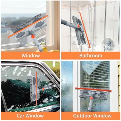 6.4FT Extendable 2-in-1 Window Squeegee & Scrubber with Long Handle, 180° Adjustable Head, Streak-Free Silicone Blade, Multi-Purpose Glass Cleaning Tool for High Windows, Mirrors & Car Windshields - Image 5