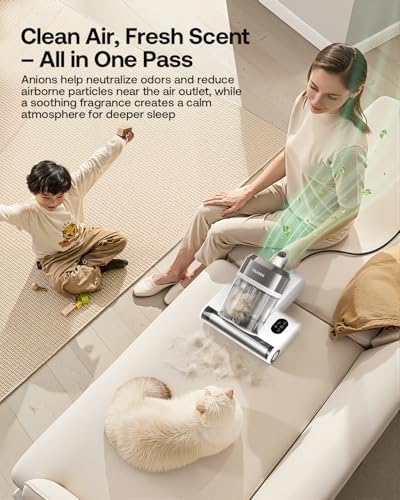 Trucozie Mattress Vacuum Cleaner with 275nm UV-C Light & 149℉ Heat, 16Kpa Powerful Suction Bed Vacuum for Pet Hair & Dander, Smart Dust Sensor, Anion & Aromatherapy, Corded for Bed, Sofa, Couch, White - Image 5
