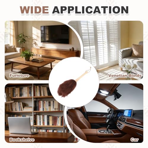 uxcell Wool Duster, 14.2" Natural Feather Cleaner Household Cleaning Duster with Solid Wooden Handle for Cleaning Fans Window Blinds Shelves Furniture, Coffee - Image 7