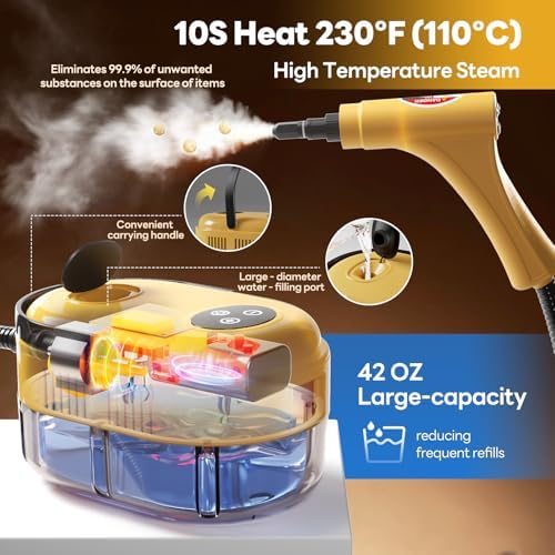 Handheld Steam Cleaner, 10s Fast Handheld Heating Steamer for Cleaning 15-in-1 High Pressure Steam Cleaner for Home & Kitchen, Grease, Grout, Tile,Floor,Couch and Car - Image 2