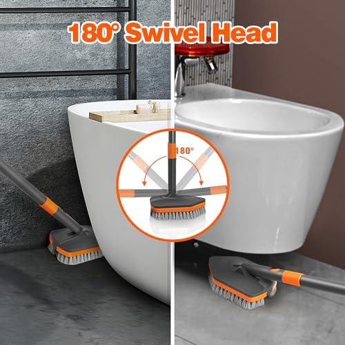 NEWE Shower Cleaner Brush, Tub Tile Scrubber with Telescopic Long Handle 56 inches, 4 Scrub Heads for Cleaning Bathroom Bathtub Floor Baseboard Sink Kitchen Toilet - Image 4