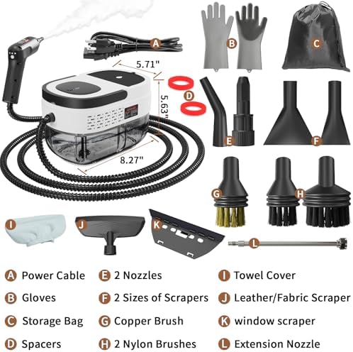 Handheld Steam Cleaner for Home, 2500W High Temperature Pressurized Machine, 1.6L Water Tank, Handle-controlled Steam Output, Portable Cleaning Steamer for Car, Bed Bugs, Furniture, Grout (White) - Image 2