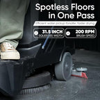 Battery Powered Ride-On Commercial Floor Scrubber Machine, 22" Brush, 31.5" Squeegee Width, 19 gal Solution Tank, 20 gal Recovery Tank, 5 hr Use 7 hr Charge, 200 RPM, 48,400 Sqft/H, Batteries Included - Image 2