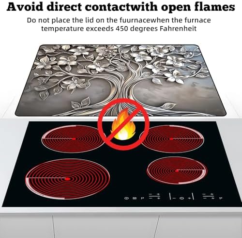 Multi-Design Stove Top Cover for Glass/Electric Stoves - 3-in-1 Heat-Resistant Protector Mat, Non-Slip Drying Rack 30"x21" (Silver-Tree) - Image 3