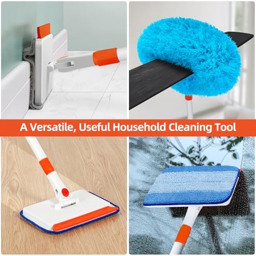 Baseboard Cleaner Tool with Handle, Extendable Long Handle Baseboard Cleaning Duster with Reusable Pads for Floorboard, Ceiling Fan Blade Cleaner Duster (Blue) - Image 5