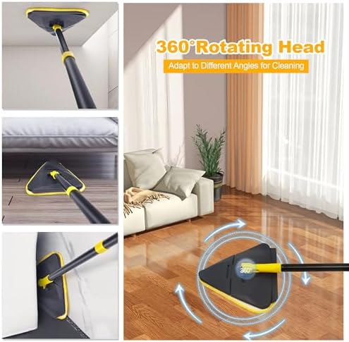 Newly Upgraded Wall Mop with 82 Inches Long Handle, 180° Folding Wall Cleaner Triangle Mop with Squeegee, 3-in-1 Ceiling Cleaning Tool with 6 Replacement Pads for Wall, Baseboards, Ceiling, Floor - Image 6