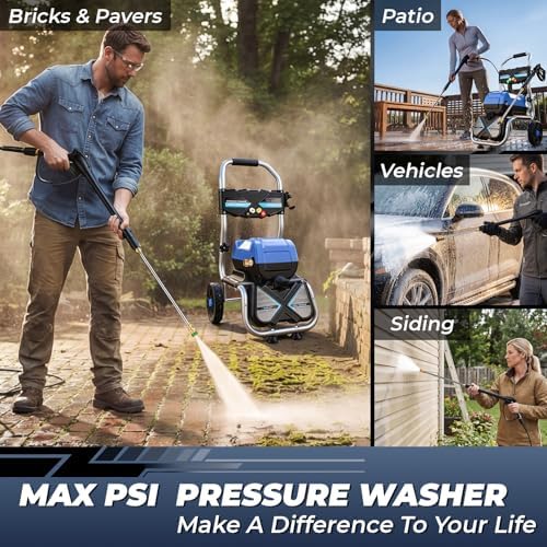 MAX 5000 PSI 4GPM Electric Pressure Washer, 3L Soap Bottle Professional Electric Power Washer with 8" Removable Wheels 5 QC Nozzles 23FT Hose, 1800W Commercial Plug Powered Pressure Washer, Blue - Image 3