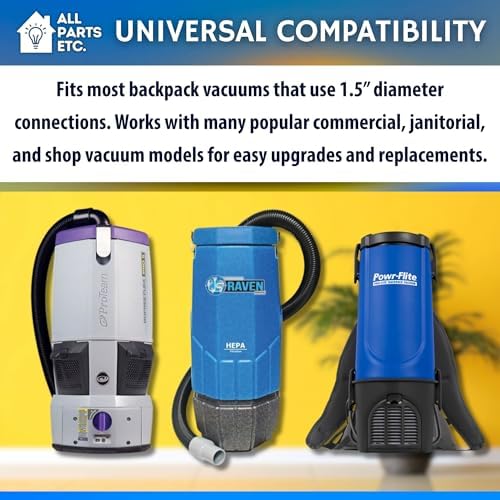 1.5” Backpack Vacuum Accessory Kit Includes Hose, 2-Piece Aluminum S-Wand, 14” Floor & Scallop Brushes, Dust & Upholstery Tools, 15” Crevice Tool, 10-Pack 100331 Vacuum Bags–10 Qt Size - Image 6