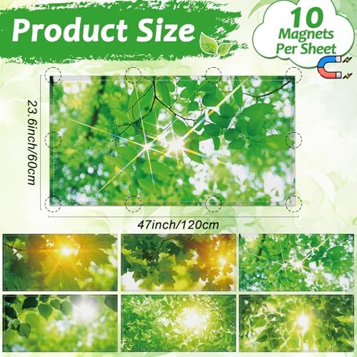 Wiooffen 6 Pcs Fluorescent Light Covers with 60 Magnets Decorative for Classroom Ceiling Light 4 x 2 Feet Magnetic Light Covers Filter Easy Install for Office Hospitals & Home(Green Leaves) - Image 2