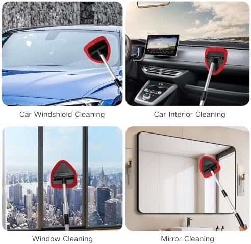Qydipclin 10pcs Windshield Cleaner Tool, Car Window Cleaning Wash Kit with 4 Reusable Microfiber Pads 1 Spray Bottle and Extendable Handle Auto Glass Wiper Kit, Multicolor - Image 5