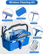Window Cleaning Kit with Storage Bucket, Squeegee Cleaner Tool with Extension Pole, Glass Cleaning Tools Set with Spray Bottle, Brush, Scrubber, Gap Brush & Gloves for Window Shower Mirror Car - Image 3