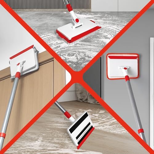 JEHONN Baseboard Cleaner Tool with Handle, 56 inches Base Boards Cleaning Mop Scrubber, 1 Stiff Bristles Brush, 2 Chenille and 2 Microfiber Pads, Wall Duster for Floorboard Ceiling Window Tile - Image 4
