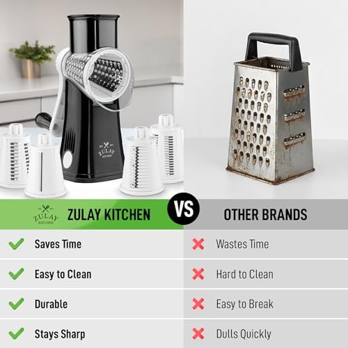 Rotary Cheese Grater Manual Hand Crank 5 Blade Shredder, White & Black - Image 2