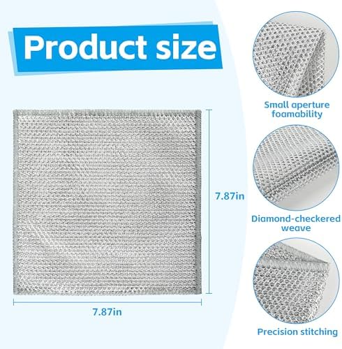 12PK Upgrade Non Scratch Wire Dishcloth, Silver Mesh Dish Cloths. - Image 2