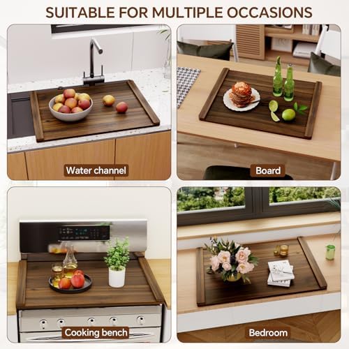 Noodle Board Stove Cover Wood (Ready to Use), Stove Top Covers for Electric Stove, Gas Stove, Wooden Decorative Rustic Kitchen Serving Tray, for Range Stovetop, Cooktop, 30'' * 22'', Brown - Image 6
