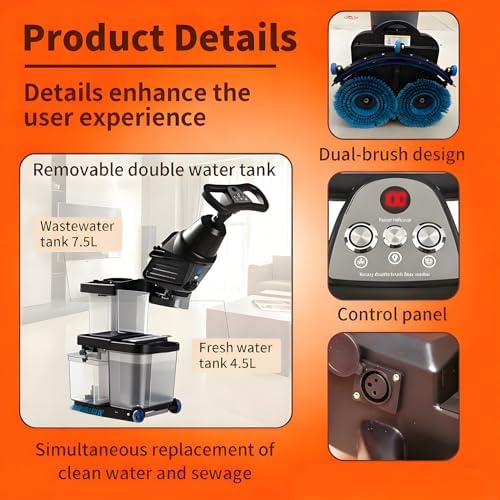 Commercial Floor Scrubber and Carpet Extractor, Self-Propelled 18”, 36V/10.5Ah Cordless with 80 Min Run, 1.7Gal Large Waste Tank 116x45x36cm Red - Image 6