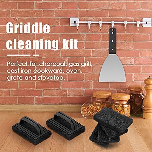 HaSteeL Griddle Cleaning Kit, 7PCS Flat Top Grilling Cleaner Tools Set, Metal Dough Scraper, Cleaning Brush with Handle, Scouring Pads for BBQ Cast Iron Kitchen Cookware Stovetops Hot & Cold Surfaces - Image 7