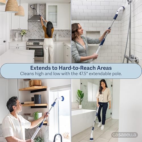 Casabella Power Spin Scrubber, Extendable to 47.5” – Cordless Electric Cleaner for Shower, Kitchen, Bathroom, Tile, Tub, Car, Deck - Rechargeable Spin Brush with Adjustable Brush Head & 4 Attachments - Image 6