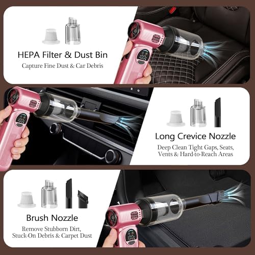 B50 Compressed Air Duster & Vacuum Cleaner, 0.6 lb Lightweight Powerful Mini Blower, Smart Display & Variable Speed, Rechargeable Air Duster for Keyboard, PC, Computer,Vanity, Desk, Car & Home – Pink - Image 4