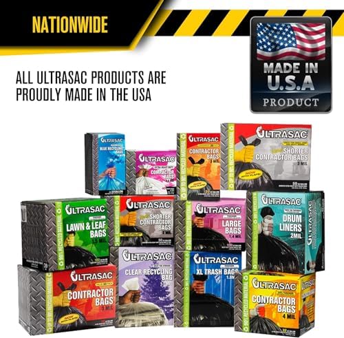 Ultrasac Contractor Trash Bags - (50 Pack/w Ties) - Heavy Duty 3 MIL Thick, 39" x 32", Shorter 33 Gallon Black Version - for Industrial, Commercial, Professional, Construction, Lawn, Leaf, and More - Image 6