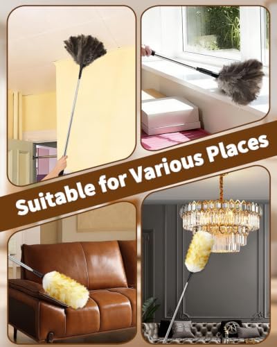 Extendable Ostrich Feather Duster with Bonus Wool Feather Duster Head - Natural Fluffy Non-Slip Handle Feathers Dusters for Cleaning Ceiling Fans, Blinds, Roof Dusting, High Surfaces (18-48 in) - Image 7