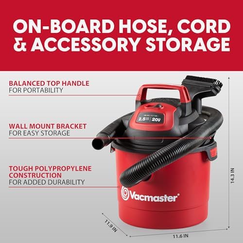 Vacmaster DVOM202P 1101 2.5-Gal 20V Cordless Portable Wet/Dry Vac Red - Image 7