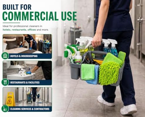 Libman Maid Caddy Cleaning Organizer, Heavy-Duty Janitorial Carry Caddy with Bottle Holders, Toilet Brush Holder & Tool Compartments, Commercial Cleaning Supply Tote - Image 4