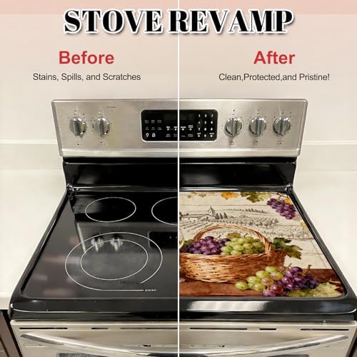 Red Wine Glass Grapes Stove Top Cover for Electric Stove, Vintage Wine Bottle Covers for Electric Stove, Rubber Dish Drying Mat, Glass Cooktop Covers, Flat RV Range top Mats, 28"x20" - Image 4