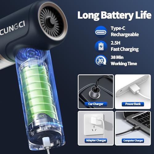 Car Vacuum Handheld Vacuum Portable Cordless, 18000Pa 5 in 1, 100W Brushless Motor, High Power Vacuum Cleaner with Window Breaker Hammer, LED Light, Multi-Nozzles for Car, Home, Pet, Office - Image 5