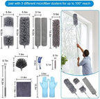 Microfiber Extendable Feather Duster (11pcs) with 100" Extension Pole, Washable Reusable Bendable Dusters for Cleaning Ceiling Fan, High Ceiling, TV, Blinds, Cars - Image 6