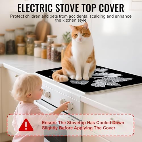 Stove Top Cover for Electric Stove,Glass Stove Top Cover, Heat Resistant Glass Cooktop Cover, Stovetop Protector, Kitchen Decor, Dish Drying Mats Cover for Ceramic Washer Top 28.5x20.5 inch - Image 3