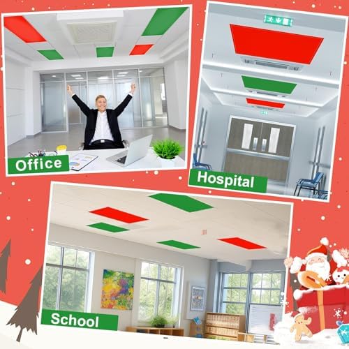 6 Pcs Fluorescent Light Covers with 60 Magnets Decorative for Classroom Ceiling Lights 4 x 2 Feet Magnetic Light Cover Filter Easy Install for Office Hospital Home Ceiling Supplies (Christmas Color) - Image 5