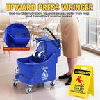 Matthew Cleaning Blue 44Quart Commercial Mop Bucket INCL.Wet String Mop& 19'' Industrial Wet Floor Sign with Side Press Wringer On Wheels,Tandem Portable Floor Cleaning Wavebrake,Ideal for Household - Image 6