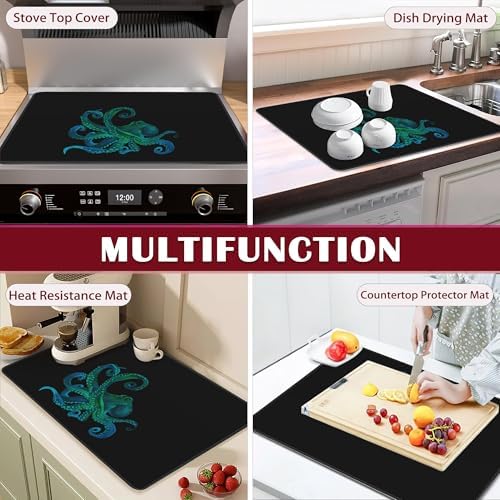 Green Octopus Electric Stove Top Cover Protector,Glass Flat Top Stove Mat,Heat-Resistant Oven Induction Cooktop Mat for Ceramic Countertop Mats Dish Drying Mat - Image 7