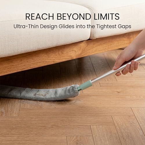 Sakerplus Baseboard Cleaner Tool with Handle Duster with Extension Pole, Bendable Microfiber Dusting Wand, Under Appliance Crevice Dust Remover for Sofa, Cabinet Top and Fan Gaps (2) - Image 4