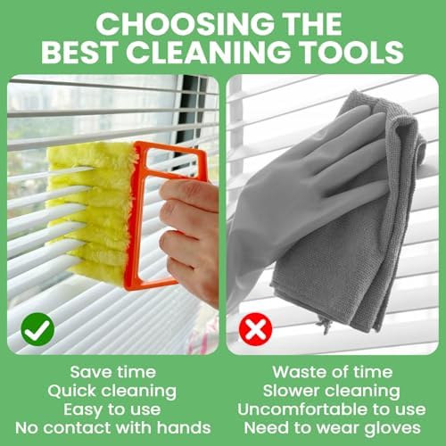 4Pcs Blind Cleaner Duster Tool Set with 7-Finger & 3-Finger Brushes，Washable Multi-Surface Dusting Kit for Wood Blinds, Venetian Blinds, AC Vents, Car Vents, Shutters & Fans (Yellow+Green) - Image 4